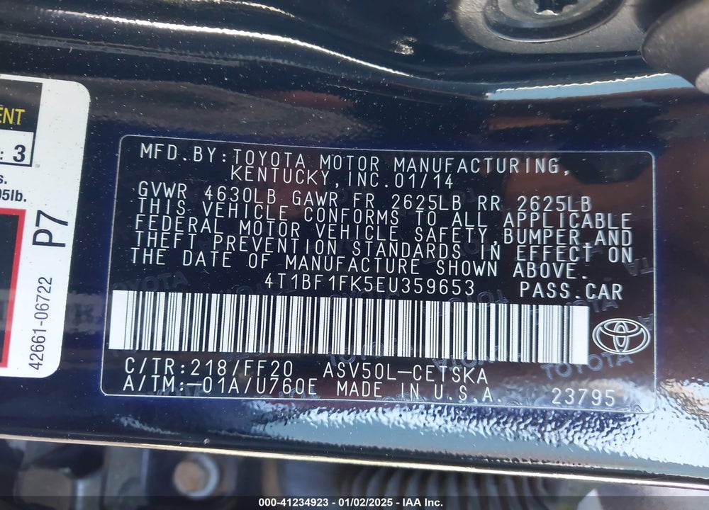 2014 TOYOTA CAMRY VIN: 4T1BF1FK5EU359653