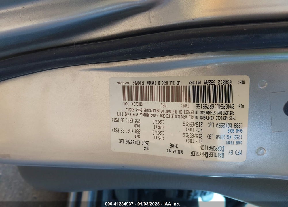 2006 CHRYSLER TOWN & COUNTRY TOURING VIN: 2A4GP54L16R795158