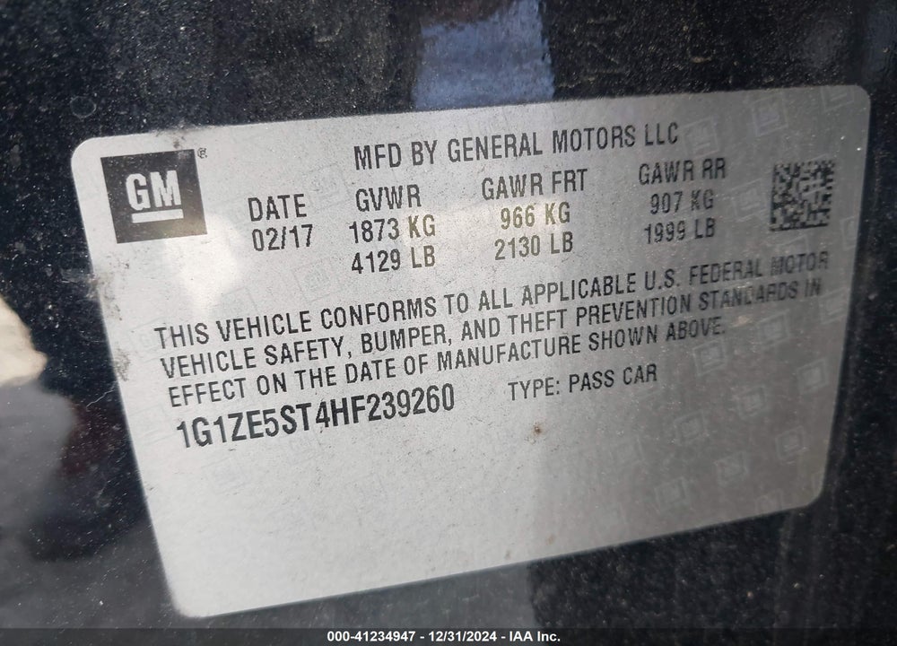 2017 CHEVROLET MALIBU VIN: 1G1ZE5ST4HF239260