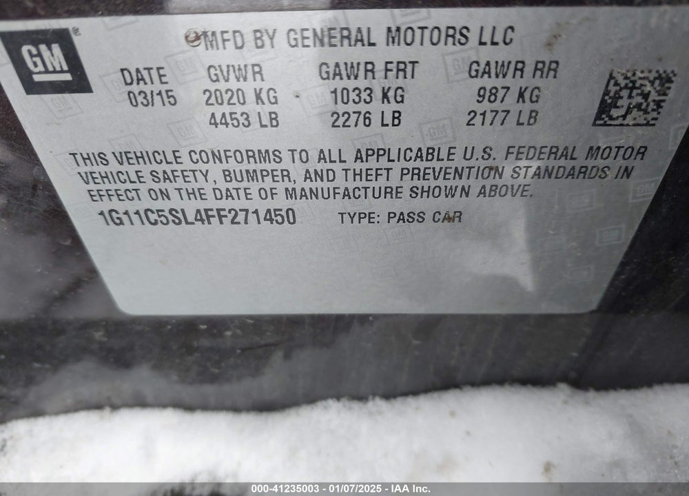 2015 CHEVROLET MALIBU VIN: 1G11C5SL4FF271450