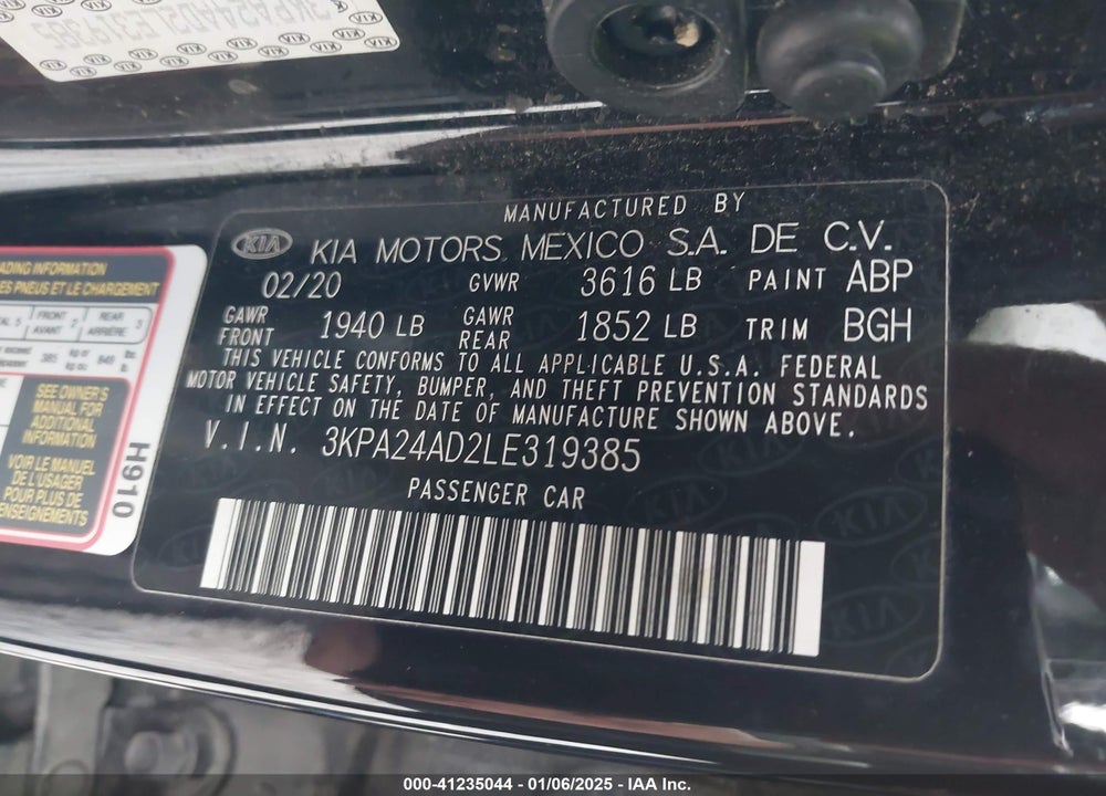 2020 KIA RIO VIN: 3KPA24AD2LE319385