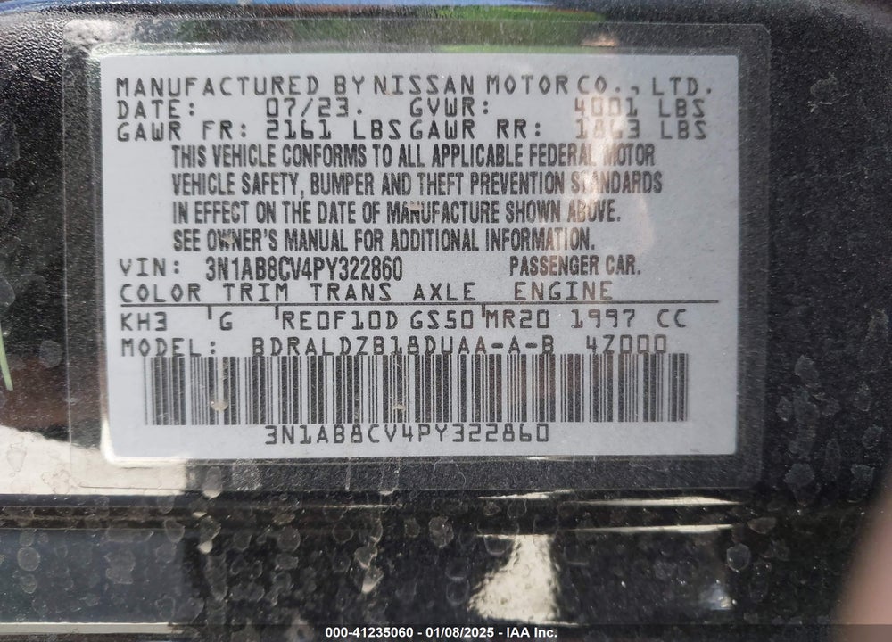 2023 NISSAN SENTRA VIN: 3N1AB8CV4PY322860