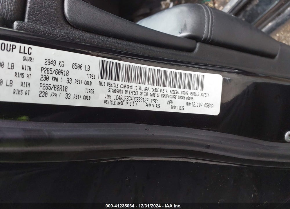 2013 JEEP GRAND CHEROKEE LIMITED VIN: 1C4RJFBG4DC633137