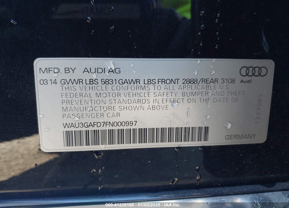 2015 AUDI A8 L VIN: WAU3GAFD7FN000997