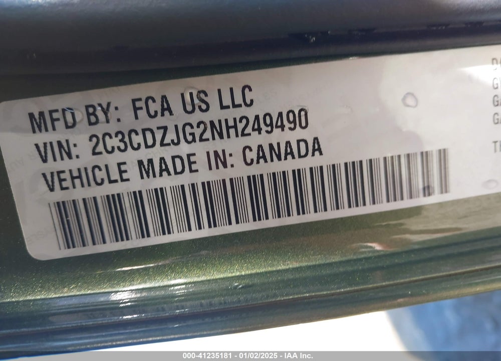 2022 DODGE CHALLENGER VIN: 2C3CDZJG2NH249490