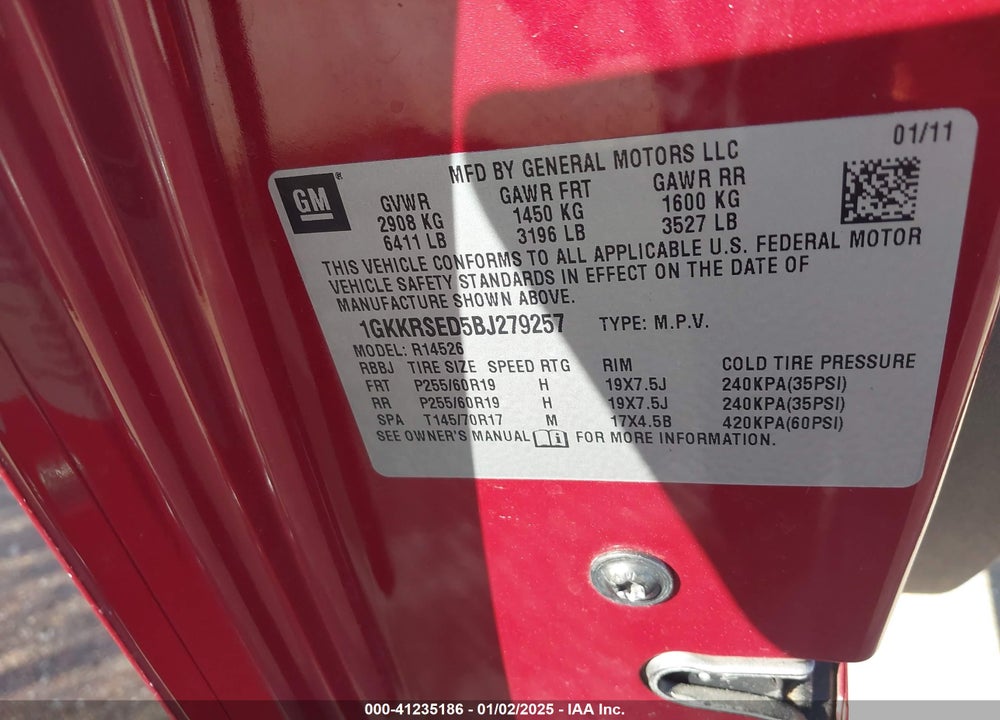 2011 GMC ACADIA SLT-2 VIN: 1GKKRSED5BJ279257