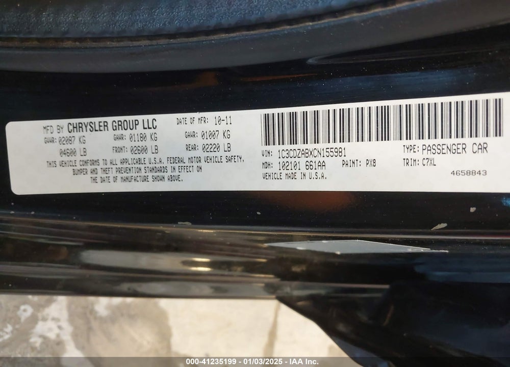 2012 DODGE AVENGER SE VIN: 1C3CDZABXCN155981