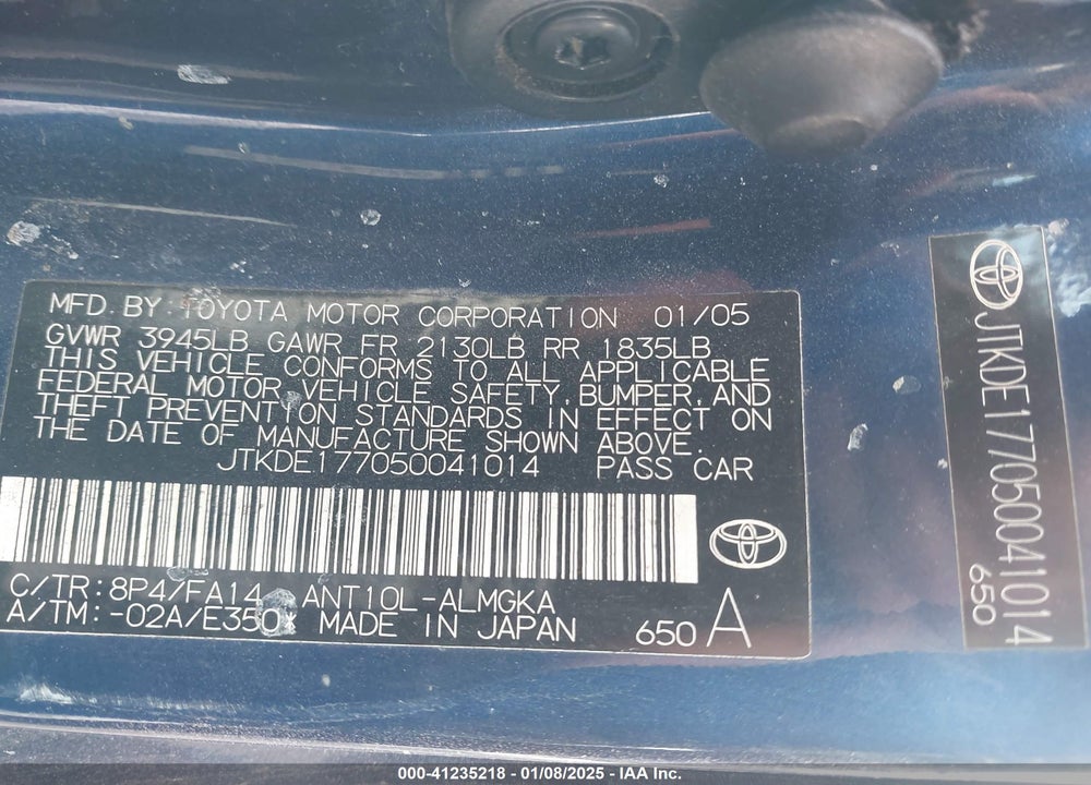 2005 SCION TC VIN: JTKDE177050041014
