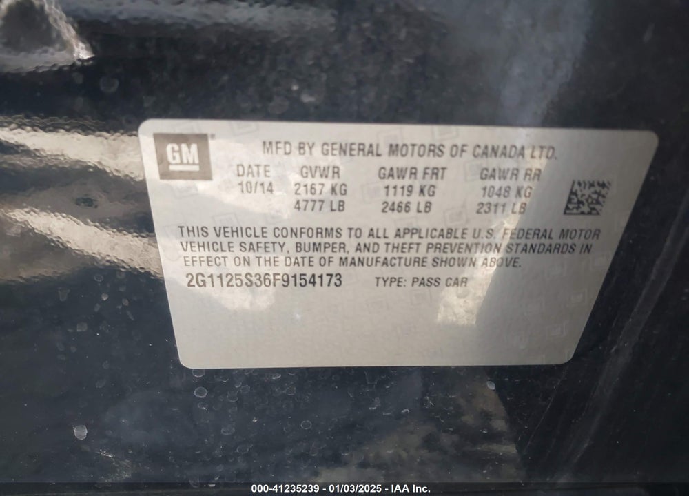 2015 CHEVROLET IMPALA VIN: 2G1125S36F9154173