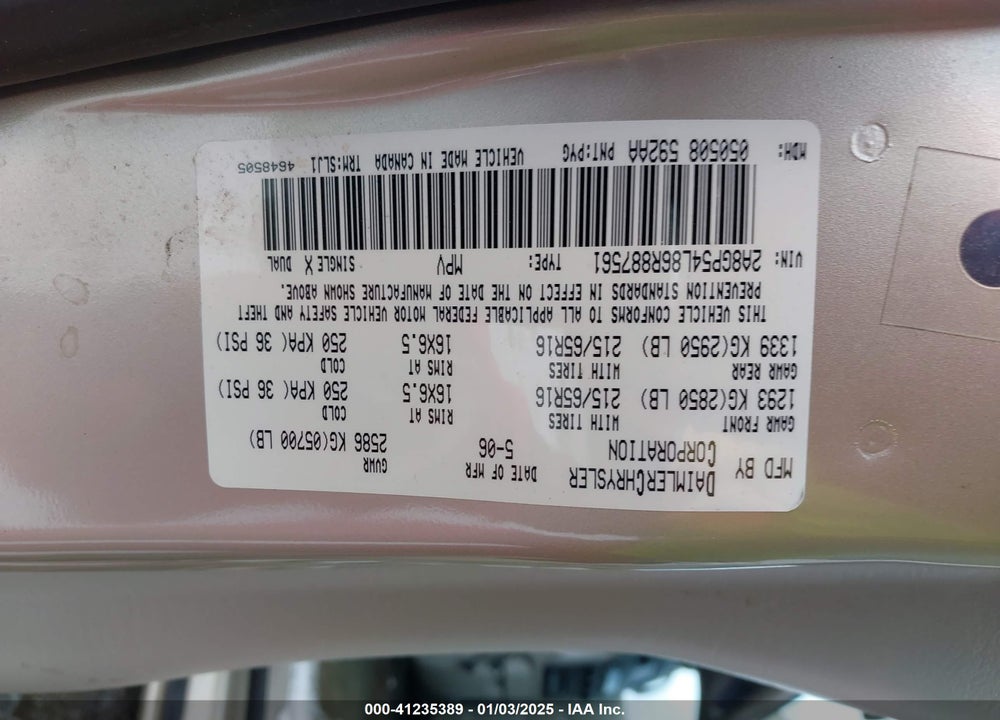 2006 CHRYSLER TOWN & COUNTRY TOURING VIN: 2A8GP54L86R887561