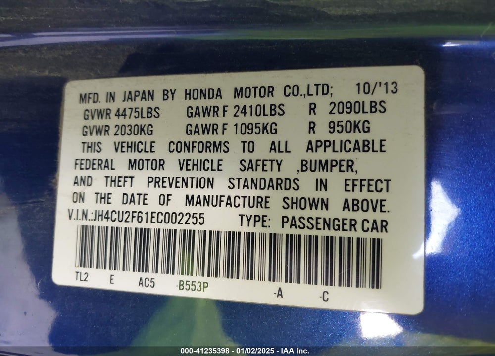 2014 ACURA TSX VIN: JH4CU2F61EC002255