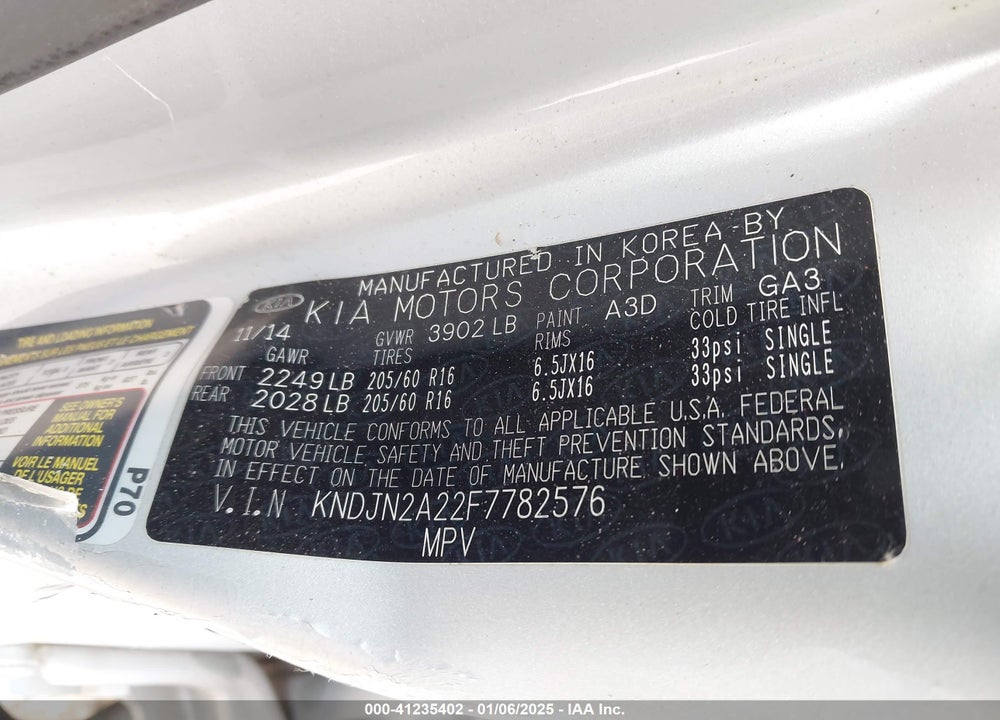 2015 KIA SOUL VIN: KNDJN2A22F7782576