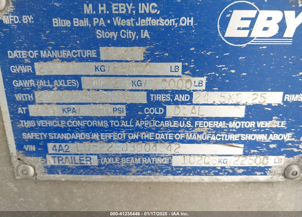 2018 M H EBY TRAILERS TRAILER VIN: 4A2LD5226J3004942