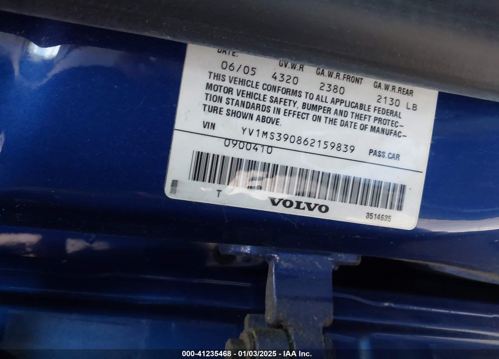 2006 VOLVO S40 2.4I VIN: YV1MS390862159839