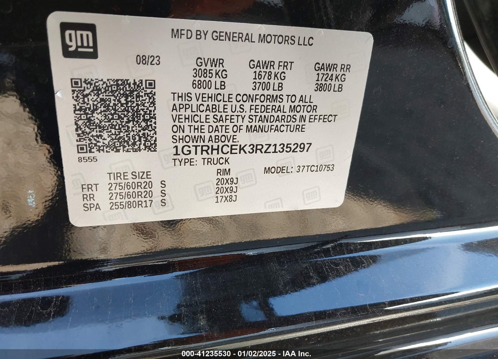 2024 GMC SIERRA 1500 2WD DOUBLE CAB STANDARD BOX ELEVATION VIN: 1GTRHCEK3RZ135297