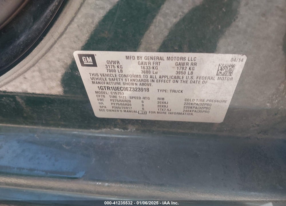 2014 GMC SIERRA 1500 SLE VIN: 1GTR1UEC0EZ323918