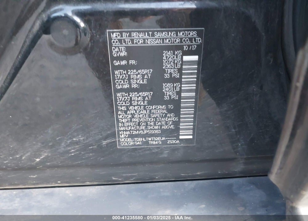 2018 NISSAN ROGUE SV VIN: KNMAT2MV8JP519383