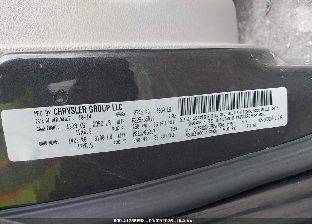 2015 DODGE GRAND CARAVAN SXT VIN: 2C4RDGCG8FR567505