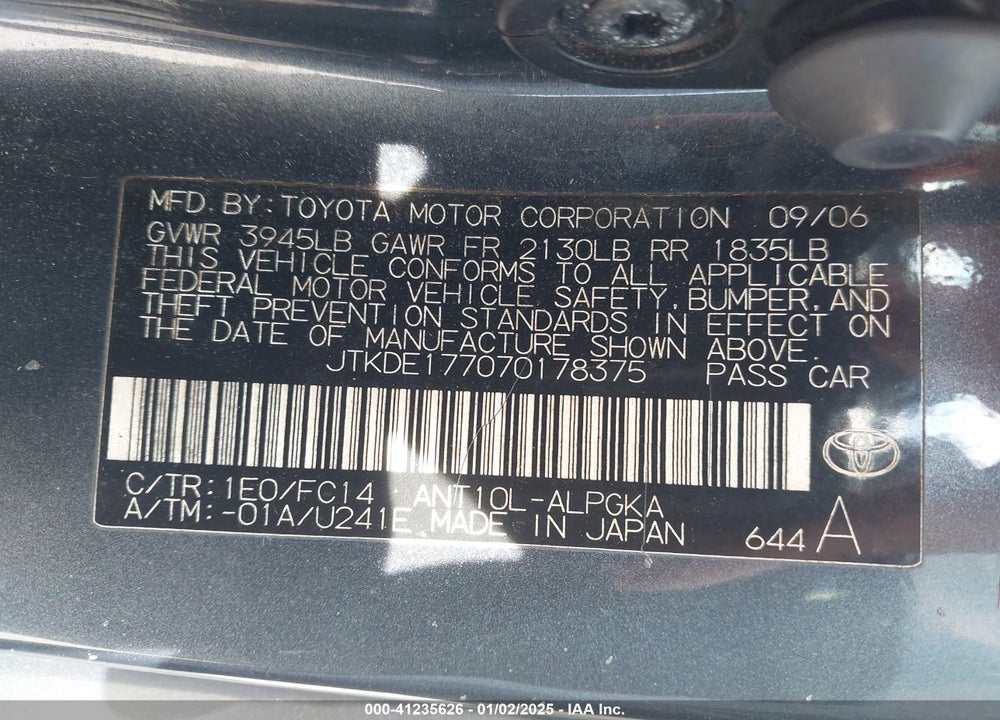 2007 SCION TC VIN: JTKDE177070178375