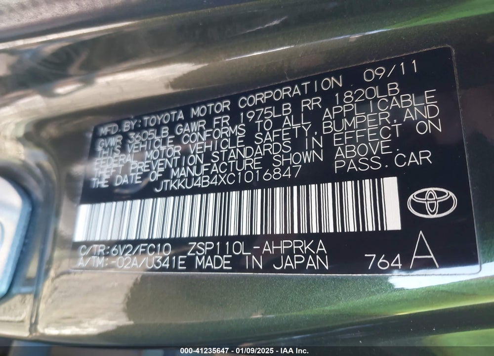 2012 SCION XD VIN: JTKKU4B4XC1016847