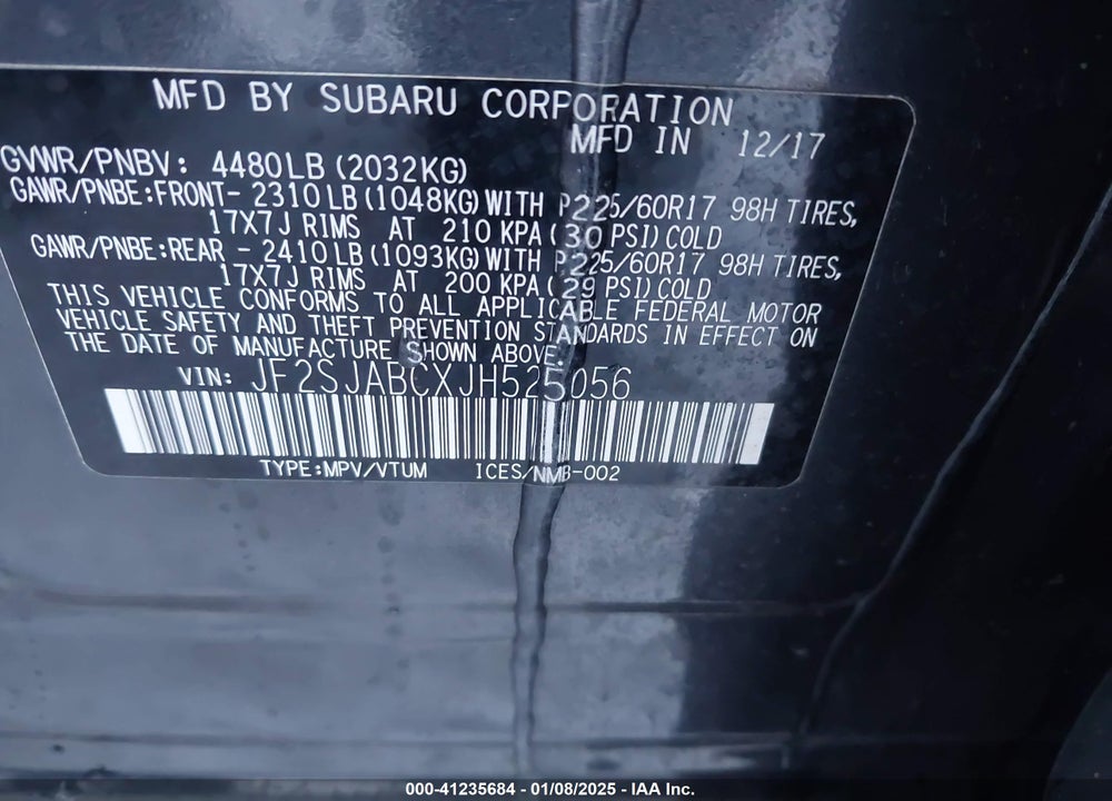 2018 SUBARU FORESTER 2.5I VIN: JF2SJABCXJH525056