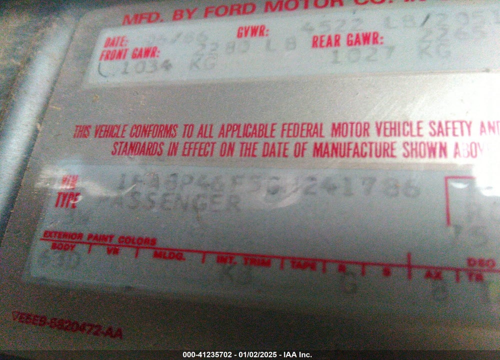 1986 FORD THUNDERBIRD VIN: 1FABP46F5GH241786