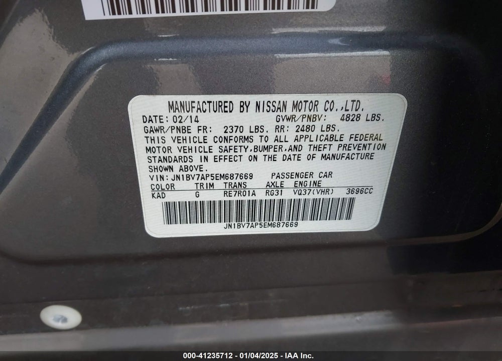 2014 INFINITI Q50 VIN: JN1BV7AP5EM687669
