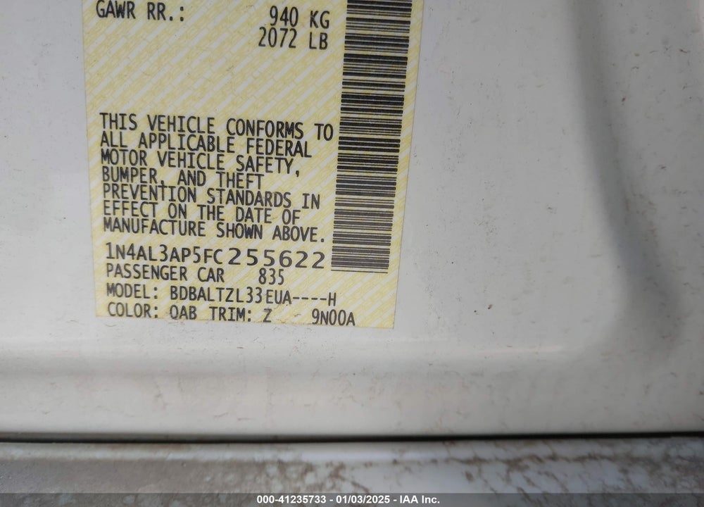 2015 NISSAN ALTIMA VIN: 1N4AL3AP5FC255622