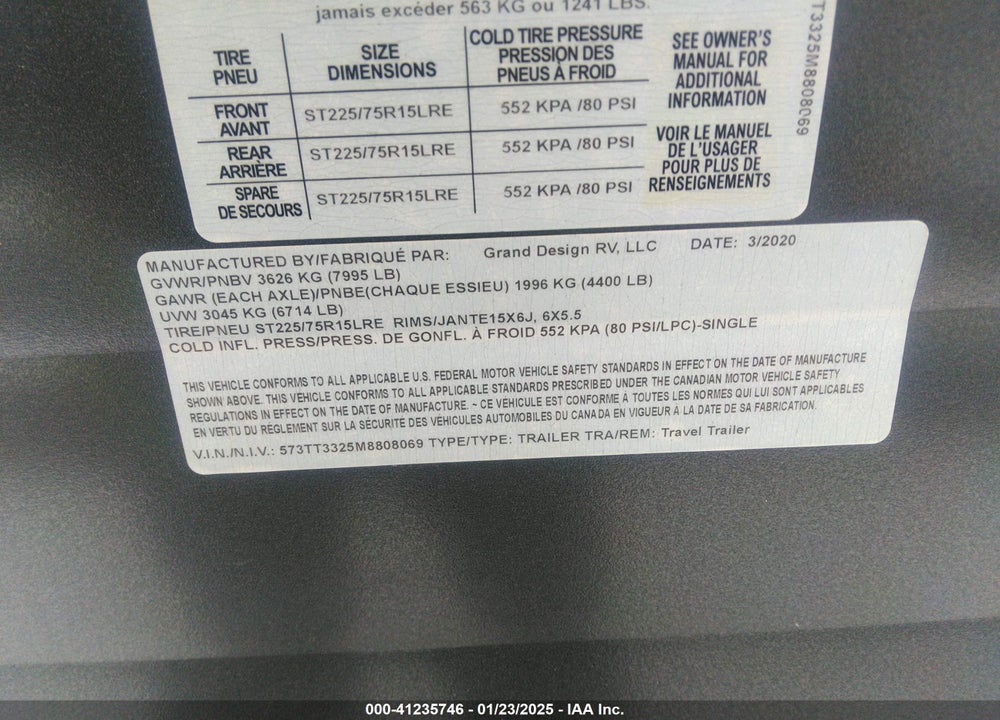 2021 EXPLORER TRAVEL TRAILER VIN: 573TT3325M8808069