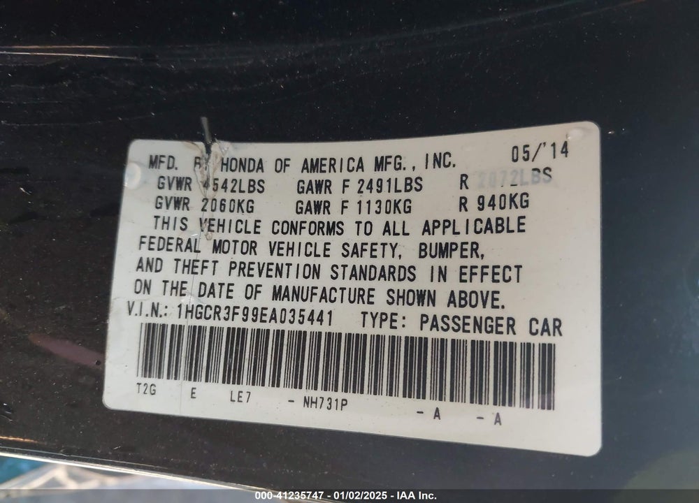 2014 HONDA ACCORD VIN: 1HGCR3F99EA035441