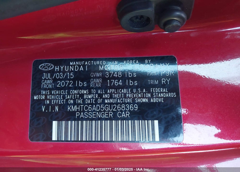 2016 HYUNDAI VELOSTER VIN: KMHTC6AD5GU268369