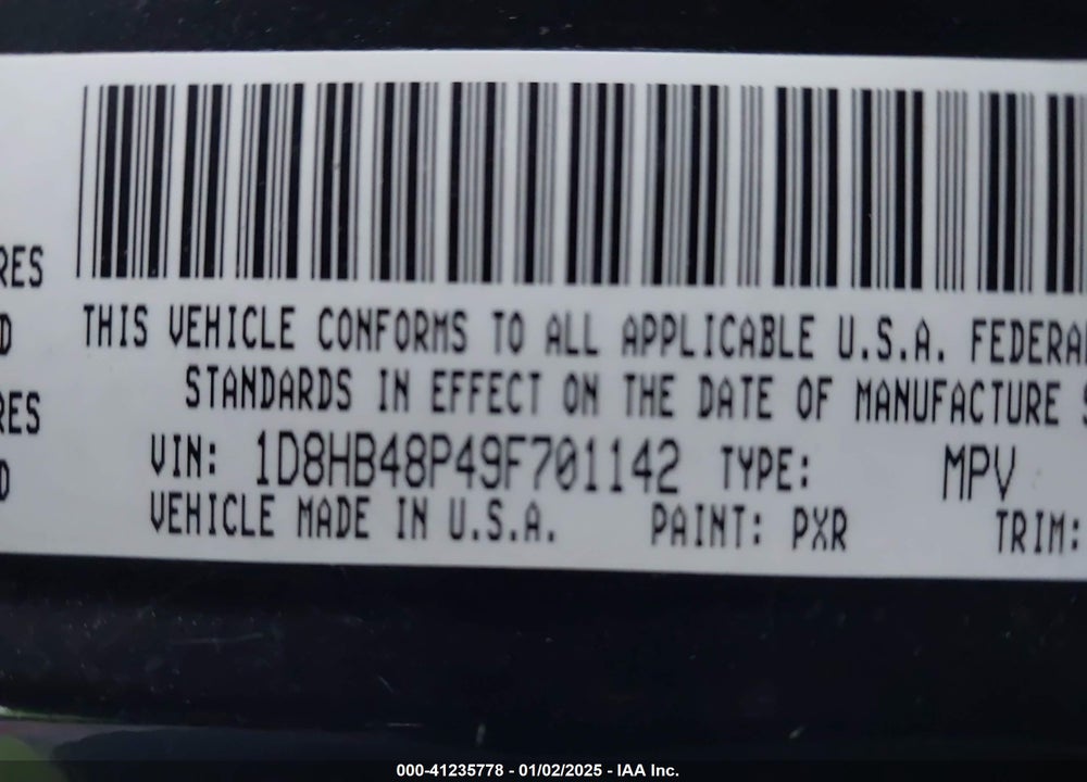 2009 DODGE DURANGO SLT VIN: 1D8HB48P49F701142