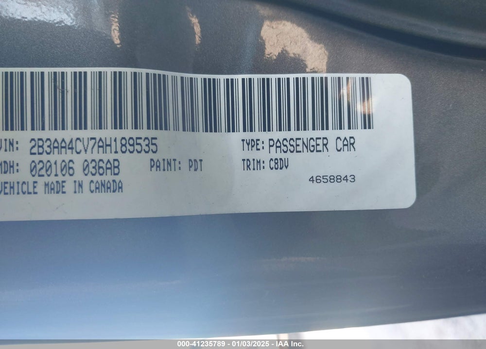 2010 DODGE CHARGER VIN: 2B3AA4CV7AH189535