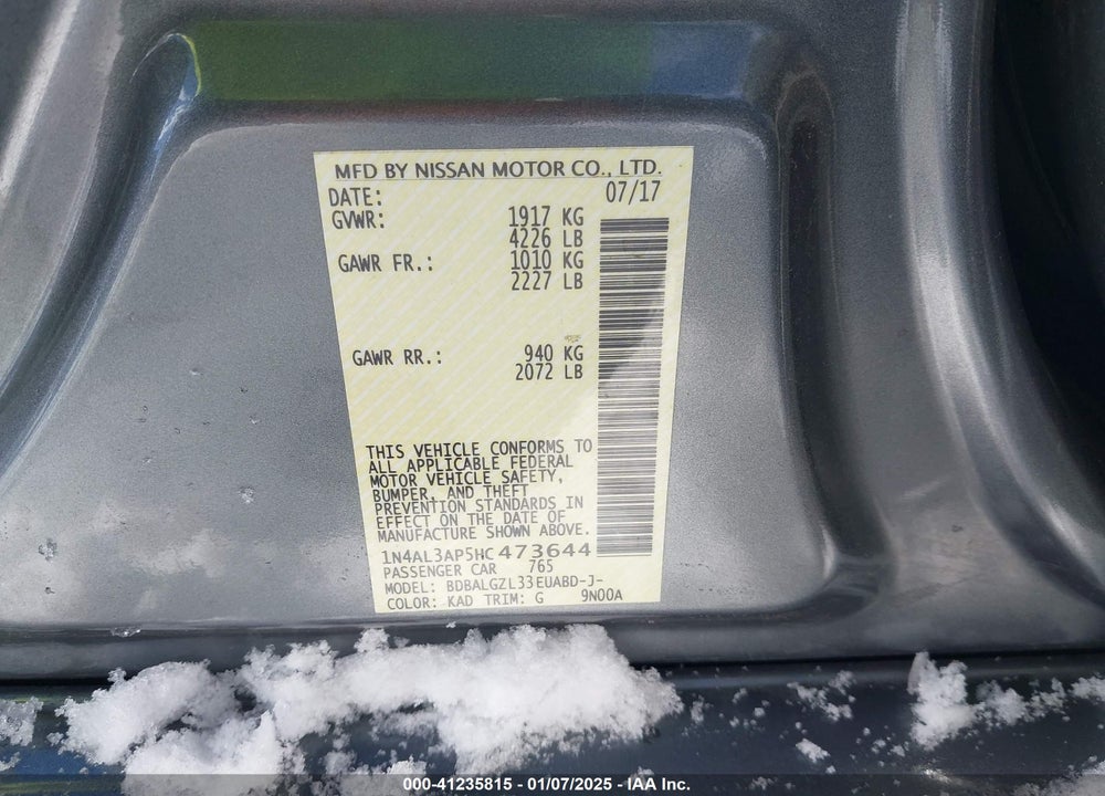 2017 NISSAN ALTIMA VIN: 1N4AL3AP5HC473644