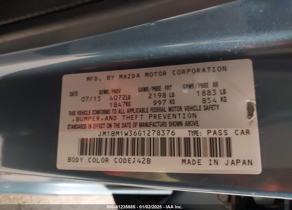 2016 MAZDA MAZDA3 VIN: JM1BM1W36G1278376