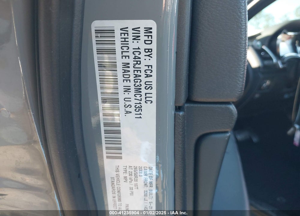 2021 JEEP GRAND CHEROKEE LAREDO X 4X2 VIN: 1C4RJEAG3MC713511