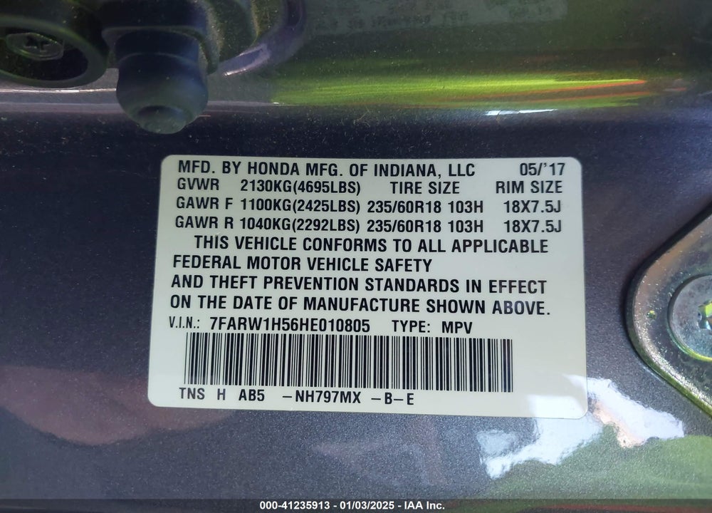 2017 HONDA CR-V VIN: 7FARW1H56HE010805