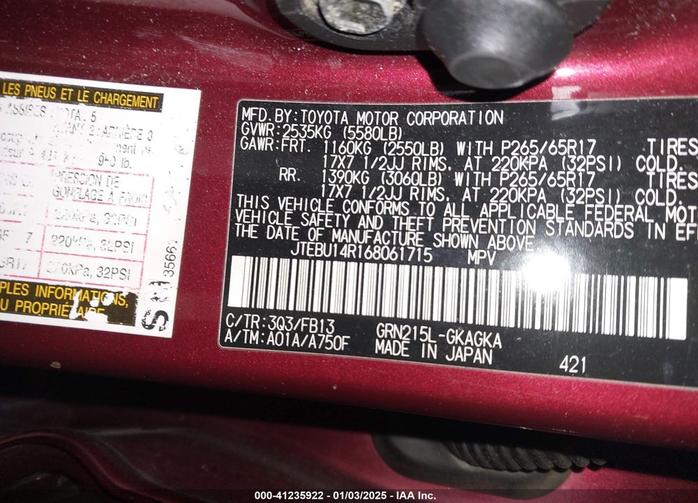 2006 TOYOTA 4RUNNER SR5 SPORT V6 VIN: JTEBU14R168061715
