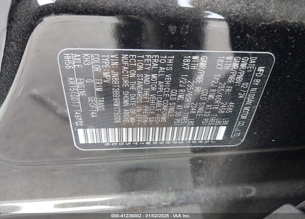 2024 NISSAN ROGUE VIN: JN8BT3BB9RW175006
