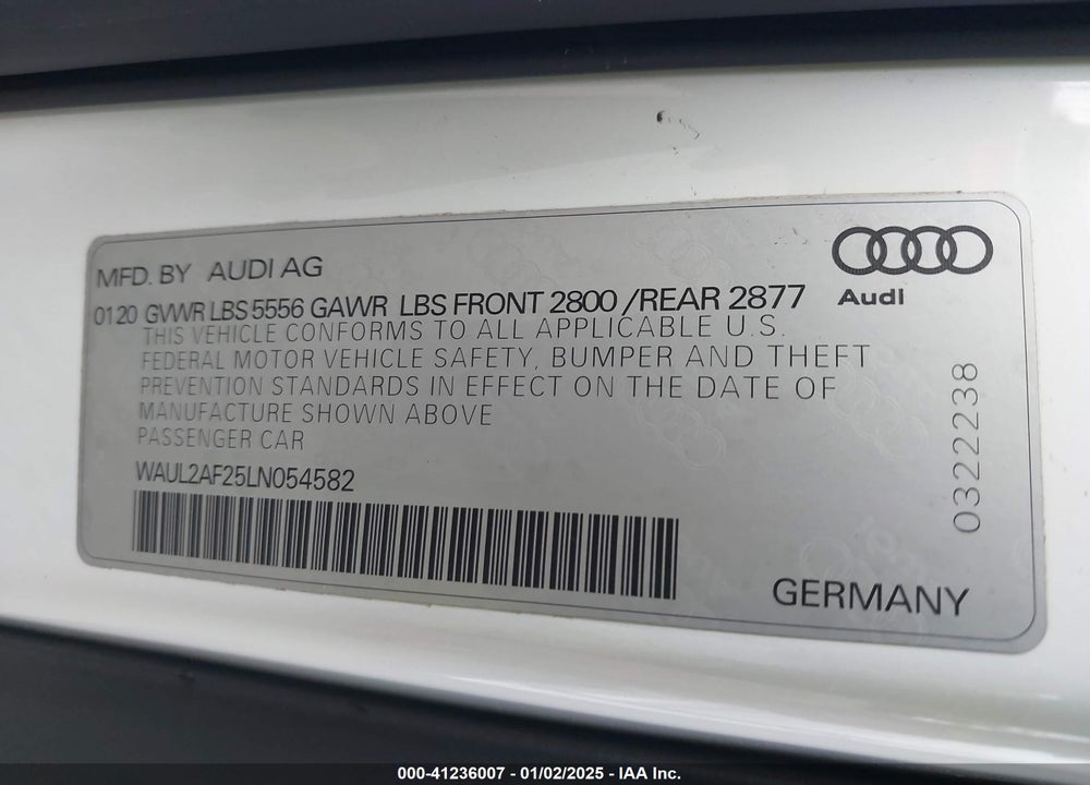 2020 AUDI A6 VIN: WAUL2AF25LN054582