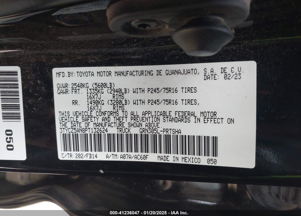 2023 TOYOTA TACOMA VIN: 3TYCZ5AN8PT132624