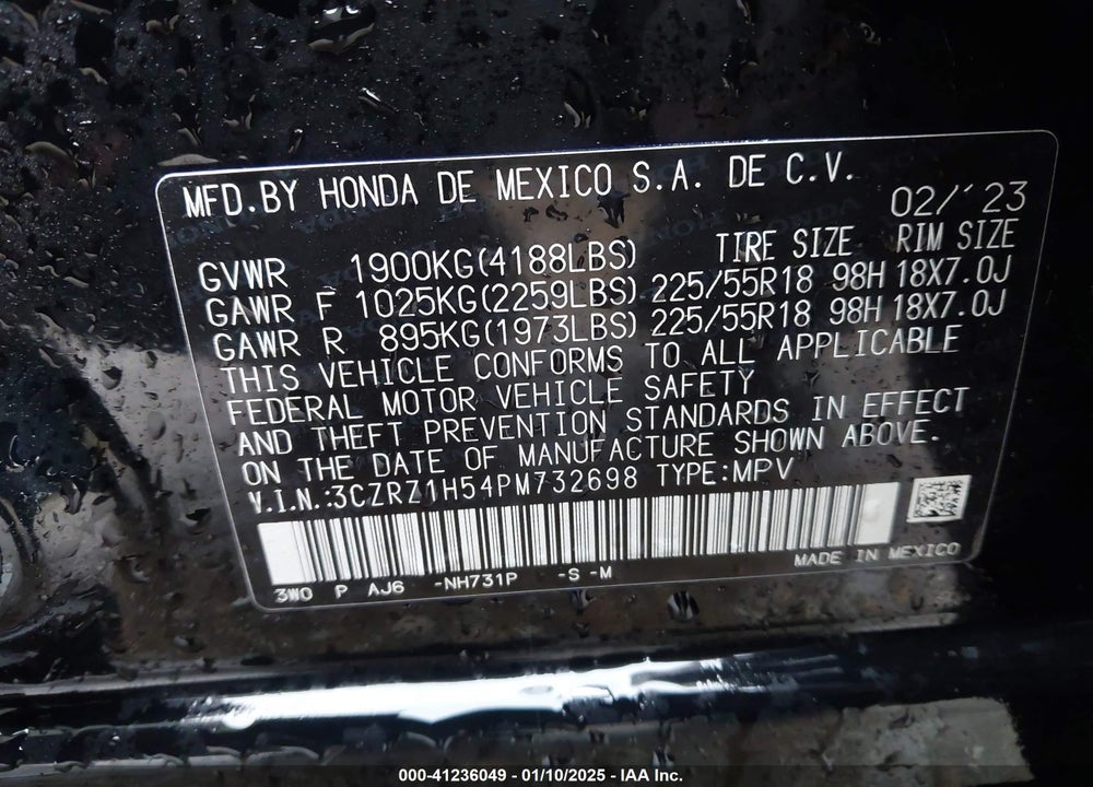 2023 HONDA HR-V 2WD SPORT VIN: 3CZRZ1H54PM732698