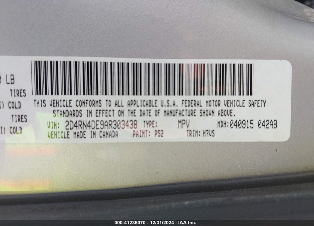 2010 DODGE GRAND CARAVAN SE VIN: 2D4RN4DE9AR303438