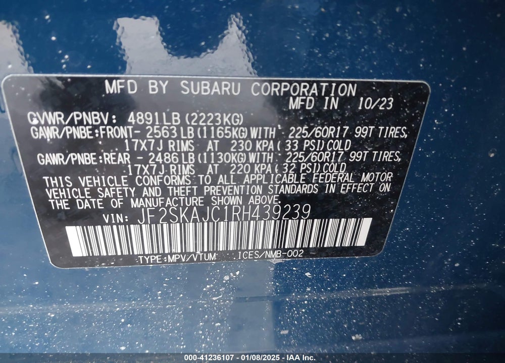 2024 SUBARU FORESTER WILDERNESS VIN: JF2SKAJC1RH439239