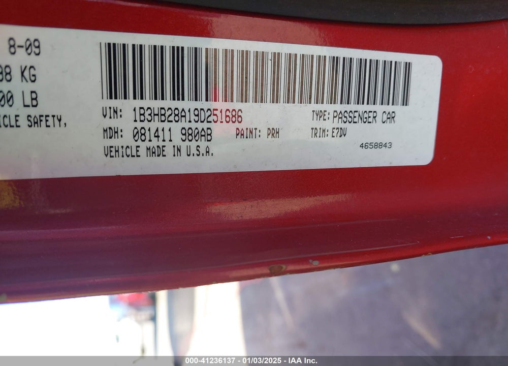 2009 DODGE CALIBER SE VIN: 1B3HB28A19D251686