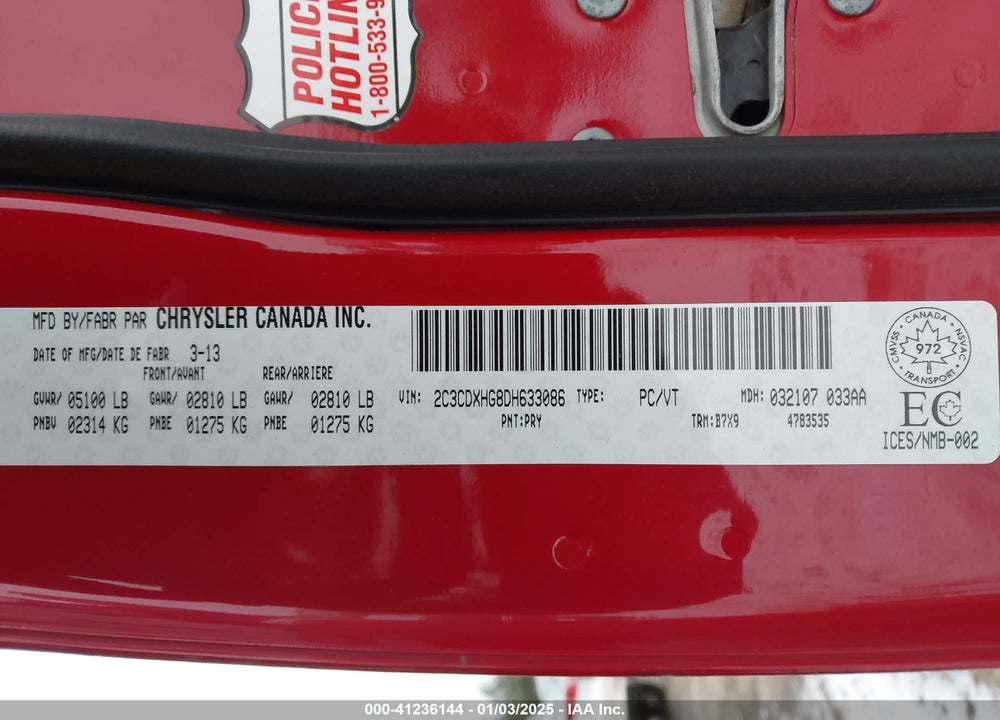 2013 DODGE CHARGER SXT VIN: 2C3CDXHG8DH633086
