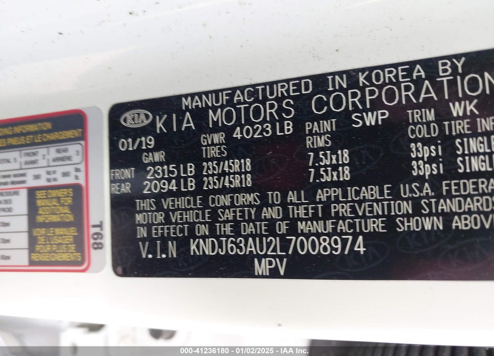 2020 KIA SOUL VIN: KNDJ63AU2L7008974