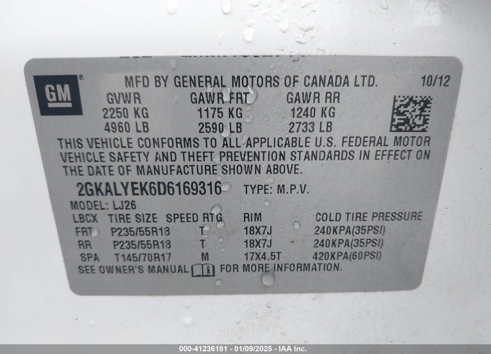 2013 GMC TERRAIN DENALI VIN: 2GKALYEK6D6169316