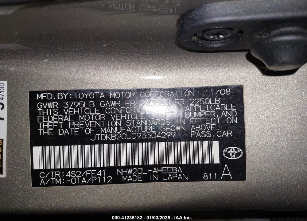 2009 TOYOTA PRIUS VIN: JTDKB20U093504299