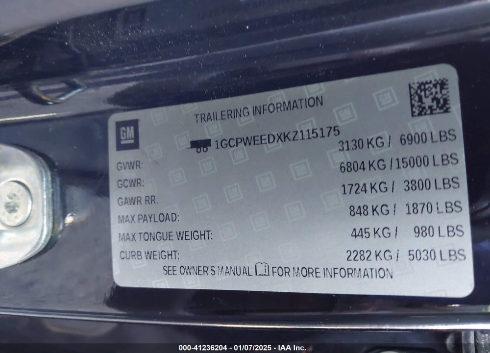 2019 CHEVROLET SILVERADO 1500 VIN: 1GCPWEEDXKZ115175